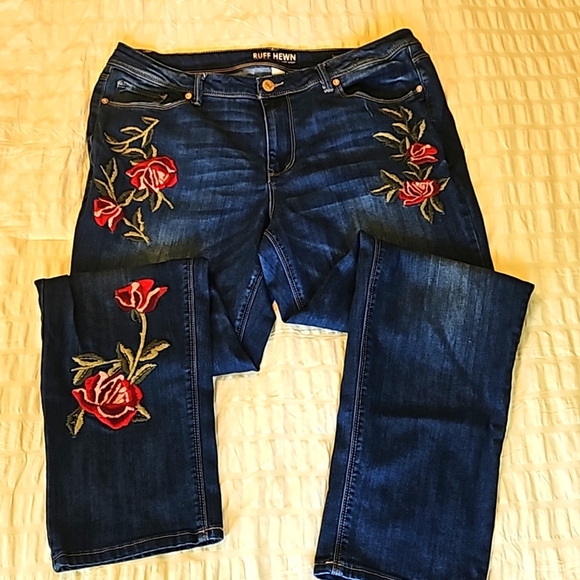 Ruff Hewn Taylor Easy Slim Sz.12 with Embroidered Flowers - Picture 1 of 6